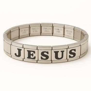 Imagem de Pulseira Italiana Elástica De Aço Inoxidável Nome Letra - Lojas La+Ny,