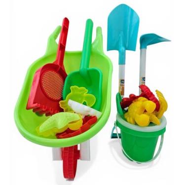 Imagem de Kit Praia Criança Carriola Balde Pá Enxada Brinquedo Verão Cor:Verde -