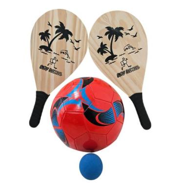 Imagem de Kit Raquete Frescobol Com Bola De Futebol Brinquedo Praia Cor:Raquete/