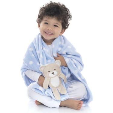 Imagem de Manta Cobertor Soft Para Bebê Ursinho Poá Azul Loani - Loaní