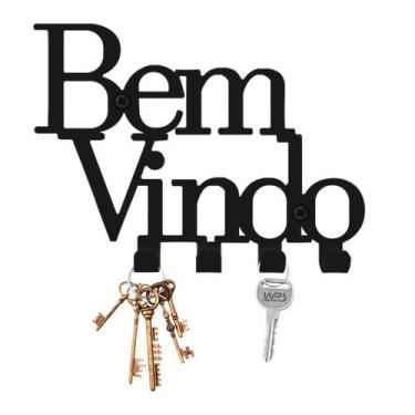 Imagem de Chaveiro Porta Chaves Organizador Com 4 Ganchos Frase Bem Vindo Enfeit