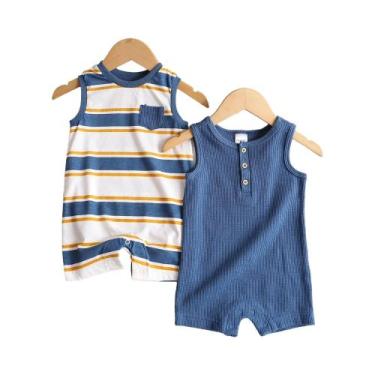 Imagem de Conjunto De Macacões E Chapéu Para Bebê Menino De Verão 3 Peças Em Alg