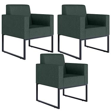 Imagem de Kit 03 Poltronas Decorativa Sala Recepção Base Fixa De Metal Helô L02 Linho Verde Musgo - Lyam Decor