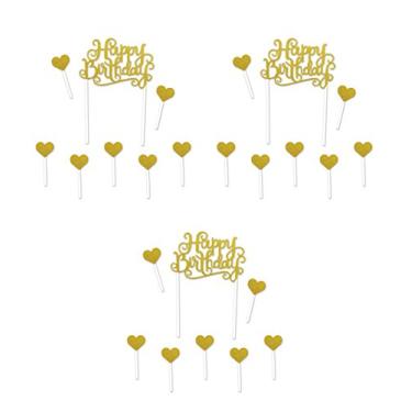Imagem de Beistle, 3 peças de topos de bolo de feliz aniversário glittered, 21 cm