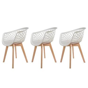 Imagem de Kit Jogo 3 Cadeiras Ergonômicas para Sala Mesa Cozinha de Jantar com Base de Madeira Web Branca