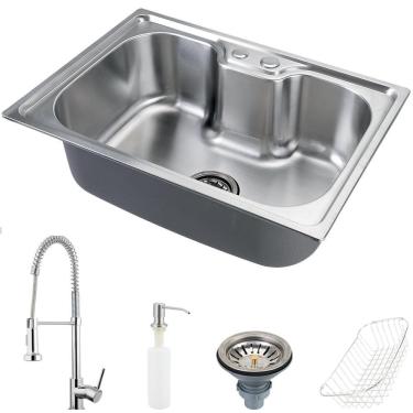 Imagem de Cuba Para Cozinha Gourmet Pia Aço Inox Com Acessórios Nawa 50 cm E Torneira Envira Pingoo.casa