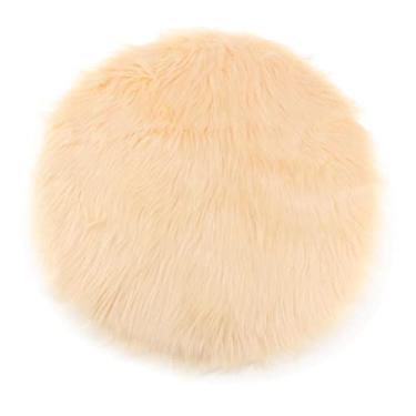 Imagem de Almofada de assento de pele sintética de pelúcia redonda flamer, tapete de chão de pele de carneiro artificial, vários tamanhos e cores - bege, 35 cm