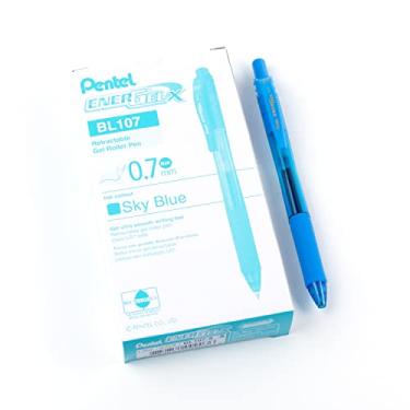 Imagem de Pentel, Caneta de gel líquido retrátil EnerGel-X (0,7 mm) ponta de metal, tinta azul celeste, caixa com 12