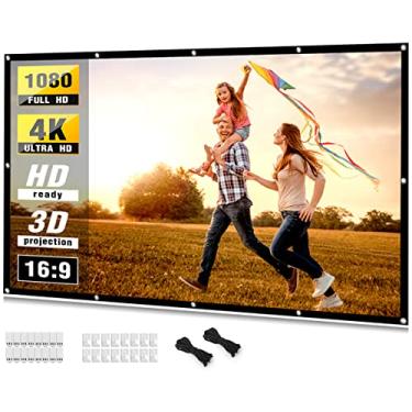 Imagem de Tela de projetor de 100 polegadas, tela de projetor de filme Taotique 4K 16:9 HD dobrável e portátil, antivinco, projeção de tela de projeção de vídeo dupla face para casa, festa,
