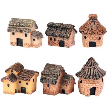 Imagem de 6 peças miniaturas de jardim de fadas casas de pedra casa de boneca DIY decoração ornamentos acessórios para exterior, pátio, micro paisagem, decalques de bonsai de quintal
