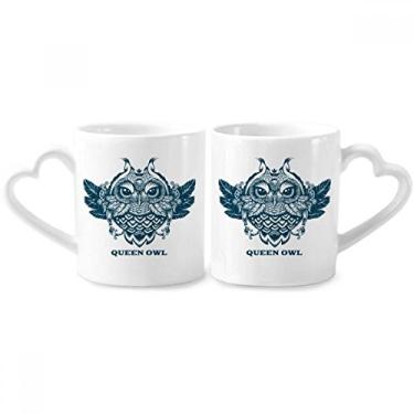 Imagem de Conjunto de canecas de porcelana para casais, coruja, rainha, coruja, coração, coração