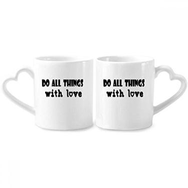 Imagem de English Word Design Things With Love Conjunto de canecas de porcelana para casais, coração e coração