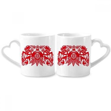 Imagem de Conjunto de canecas de porcelana para casais, macaco chinês do zodíaco chinês, flores de pêssego, conjunto de canecas de