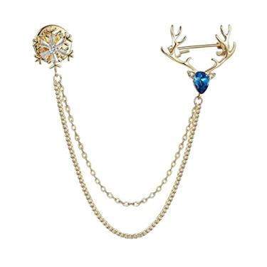 Imagem de KIZQYN Broche feminino delicado de cervo e floco de neve broche moda versátil pino fixo roupas camisa decote acessórios de decoração acessório de fantasia