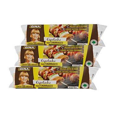 Imagem de Kit 3 Sacos de espetinho de madeira Gina 18 cm com 100 un para Manicure Churrasco Doces Crepes Artesanato Algodão Doce Marshmallow Kafta Queijo