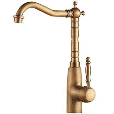 Imagem de LIDON Torneira de pia torneira de cozinha antiga torneira de pia de cozinha banheiro 1 furo latão torneira de cozinha vintage torneira quente/fria 360° giratório banheiro