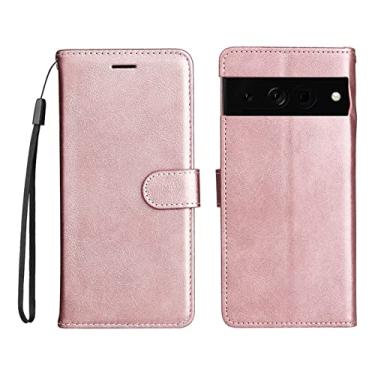 Imagem de YINGDAFENG Capa flip para Google Pixel 7, capa carteira de couro PU vintage com slots para cartão recurso de suporte e alça de pulso fecho magnético TPU à prova de choque para mulheres e homens, rosa