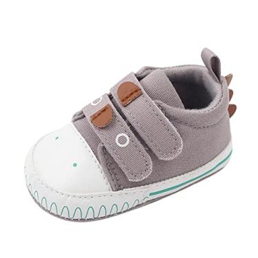 Imagem de Sapatos infantis para primavera e verão para meninos e meninas, sola plana, gancho leve e confortável, botas para recém-nascidos, Cinza, 12-18 meses