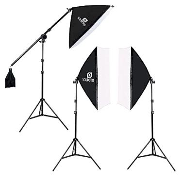 Imagem de SOU FOTO Kit de Iluminação Duplo Softbox Vareta 50x70cm com Tripés e Braço Girafa para Estúdio Fotográfico