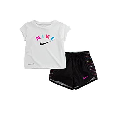 Imagem de Conjunto de 2 peças de camiseta e shorts com estampa gráfica Nike Girls, Black(26g431-023)/White, 2T