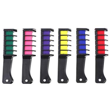 Imagem de Lurrose 6 Peças de Giz de Cabelo Pente de Cor de Cabelo Brilhante Temporária Escova de Coloração de Cabelo Tintura de Cabelo Lavável para Meninas Crianças