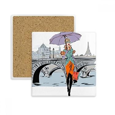 Imagem de Porta-copos Lady River Bridge França Mark Square Porta-copos caneca subplaca suporte isolante pedra