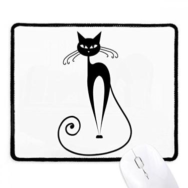 Imagem de Mousepad com desenho de gato preto de cauda longa e borda costurada Tapete de borracha para jogos