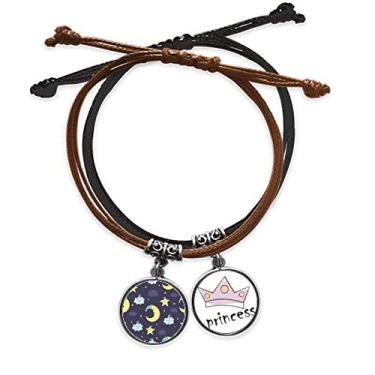 Imagem de DIYthinker Pulseira com estampa de lua de desenho animado, estampa de personificação, corrente de mão, pulseira de princesa de couro
