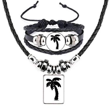 Imagem de Conjunto de joias de couro com silhueta preta de planta de coqueiro
