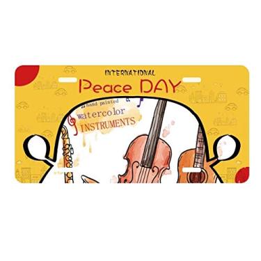 Imagem de DIYthinker Instrumentos musicais de guitarra com estampa de aquarela, placa de automóvel, decoração de carro, dia da paz