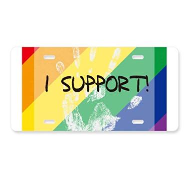 Imagem de DIYthinker LGBT Bandeira de arco-íris I Support placa de licença decoração de aço inoxidável automóvel