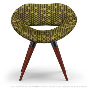 Imagem de Cadeira Beijo Colmeia Amarelo E Preto Poltrona Decorativa Com Base Fix