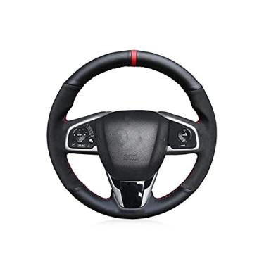 Imagem de Capa de volante de carro em couro preto e antiderrapante costurada à mão, adequada para Honda Civic Civic 10 2016 a 2019 CRV CR V 2017 a 2019