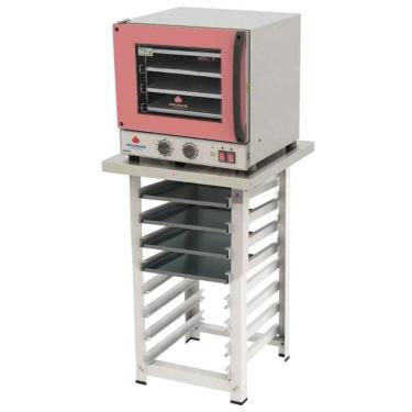 Imagem de Forno Turbo Elétrico Fast Oven PRP-004 127V Rosa + Bancada MES-004  + 4 Assadeiras - Progás