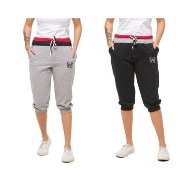 Imagem de KIT COM 02 BERMUDAS DE MOLETOM FEMININA WOOKS SARUEL SKINNY-B1-CINZA-VERMELHO-M-Feminino