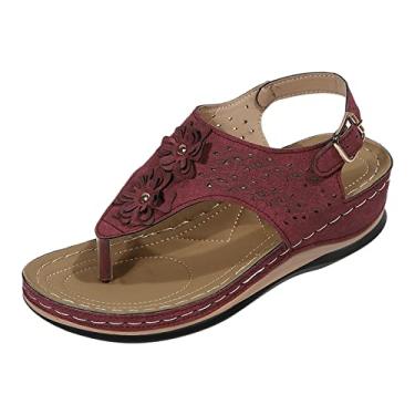 Imagem de Sandálias de plataforma com design ergonômico, bico de cunha e bico anabela, mitigam a fadiga do pé, sapatos confortáveis e funcionais (vermelho, 6,5)