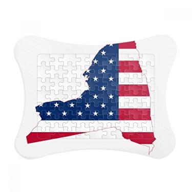Imagem de Enfeite de quebra-cabeça em forma de bandeira de Nova York com mapa de estrelas e listras