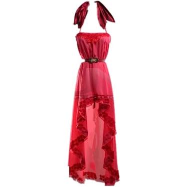 Imagem de Cos FFVII Aerith Gainsborough Fantasia Cosplay Halloween Carnaval Fantasias Adulto Mulheres Meninas Vestido Vermelho Personalizado (Feito Personalizado)