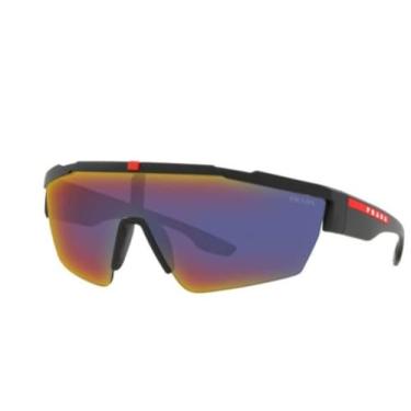 Imagem de Prada Óculos de sol masculinos PS 03XS Preto Borracha/Cinza Escuro Azul/Vermelho Espelhado Tamanho Único, Borracha preta, One Size