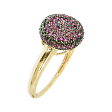 Imagem de Anel Prata c/ Ouro 18K Botão Cravejado com Zircônia Vermelha 12mm