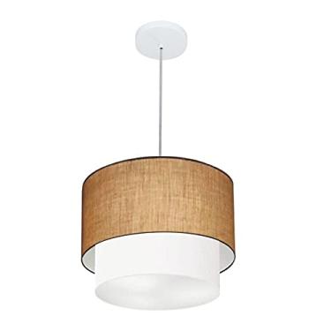 Imagem de Lustre Pendente Duplo Cúpula Tecido 25/30x25, Vivare Iluminação, Pendente4161 LPBR, Palha/Branco, Pequeno