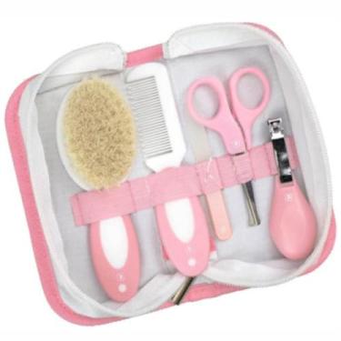 Imagem de Kit Higiene 5 Peças Para Bebê Com Necessaire Pente Escova Cortador de Unha Tesoura Lixa Pimpolho (ROSA)