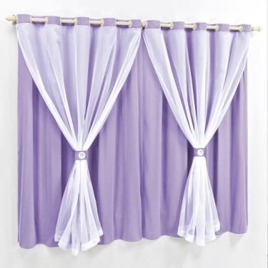 Imagem de Cortina 4 Mts Sala Quarto Malha Com Voal Varão Baratissima Lilás