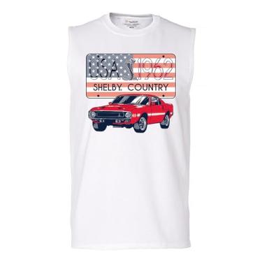 Imagem de Camiseta masculina Shelby Country Muscle 1962 GT500 American Racing feita nos EUA Mustang Cobra GT Performance Powered by Ford, Branco, GG