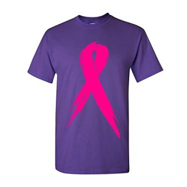 Imagem de Camiseta masculina de conscientização do câncer de mama com fita rosa Hope Fight Survivor, Roxo, XXG