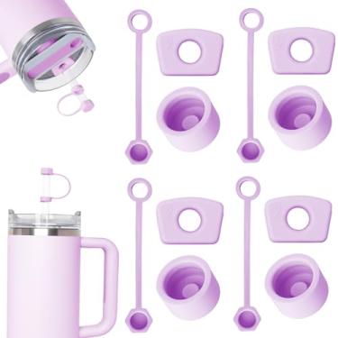Imagem de TIMEDIARY 4 conjuntos de tampas de silicone à prova de derramamento para Stanley Cup 2.0 850 g e 1,134 g, tampa de derramamento para acessórios de copo Stanley, incluindo capa de palha, rolha redonda,