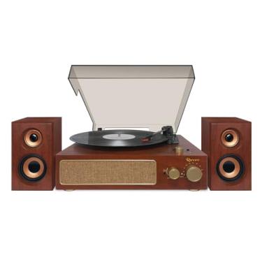 Imagem de Raveo Vitrola Studio Plus com Toca-discos, Rádio FM, USB, Saída de fone de ouvido, Bluetooth e Caixas acústicas., Cor: MARROM