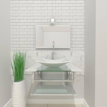 Imagem de Gabinete de Vidro 90cm Inox com Cuba Retangular Branco