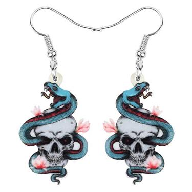 Imagem de BONSNY Brincos de crânio de cobra fofos de acrílico para mulheres, meninas, crianças, pingentes de presente, Plástico, Arenito
