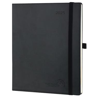 Imagem de POPRUN Agenda 2025 2025 x 26 cm - Calendário semanal 2025 com horários horários, agenda semanal/mensal para gerenciamento de tempo - capa macia de couro - preta